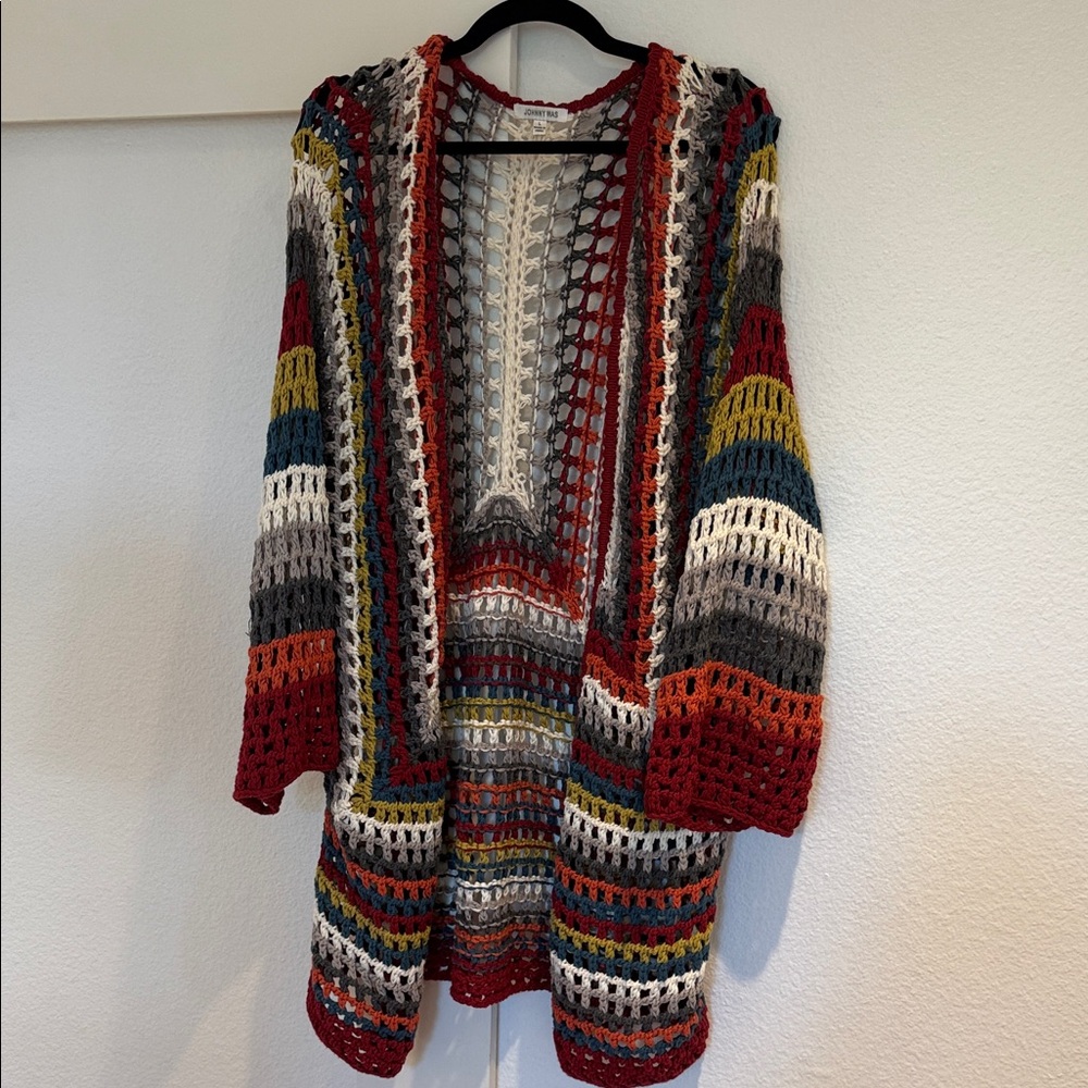 Johnny Was Multicolor Crochet Cardigan